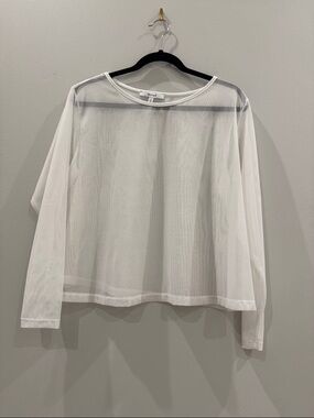Openwork Long Sleeve Mesh Top - White -